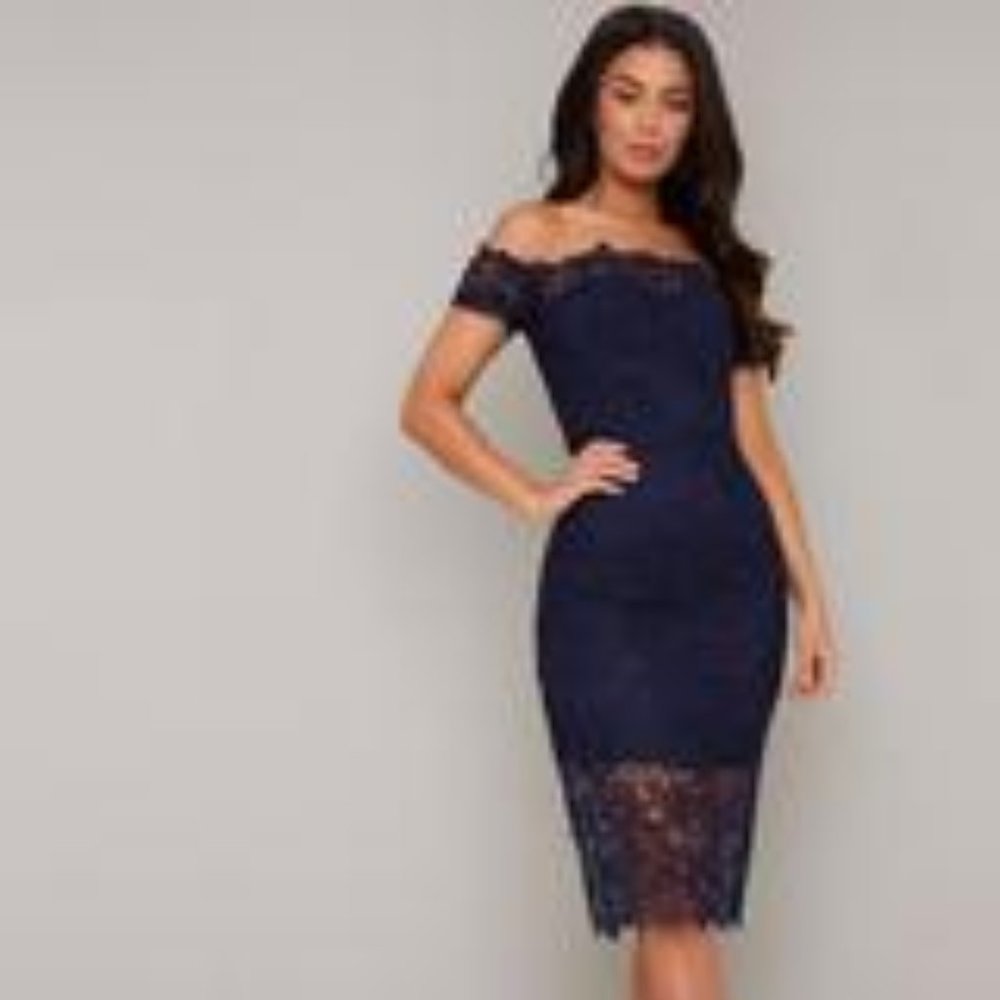 NEW !  CHI CHI LONDON, NAVY BLUE LACE DRESS